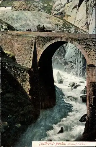 Ak Göschenen Kanton Uri, Teufelsbrücke, Gotthard-Furka