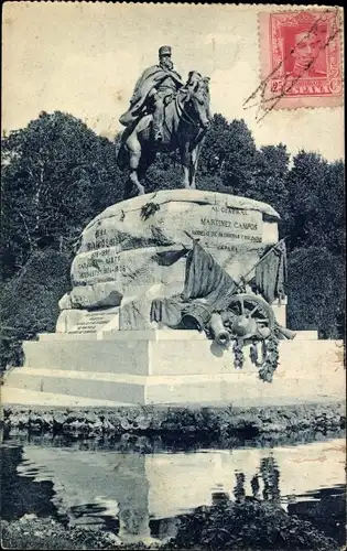 Ak Madrid, Spanien, Retiro-Park Statue von Martinez Campos