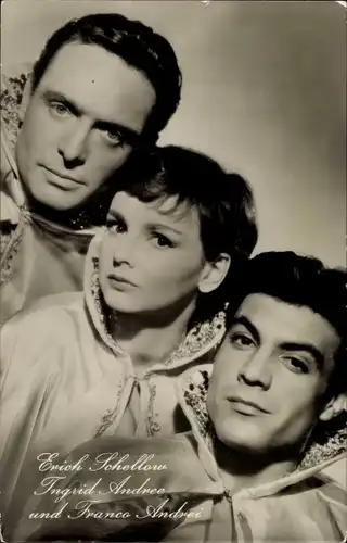 Ak Schauspieler Erich Schellow, Ingrid Andree und Franco Andrei , Film Drei vom Variete