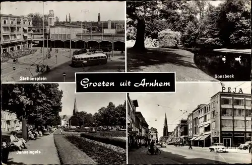 Ak Arnhem Gelderland Niederlande, Stationsplein, Janssingels, Sonsbeek