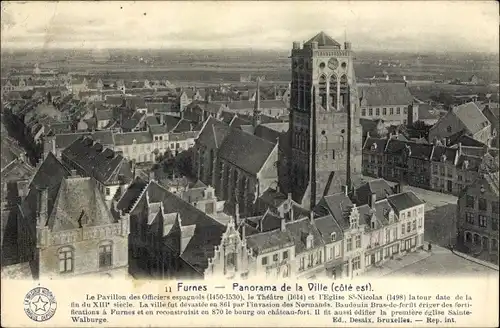 Ak Furnes Veurne Westflandern, Panorama de la Ville, Cote Est