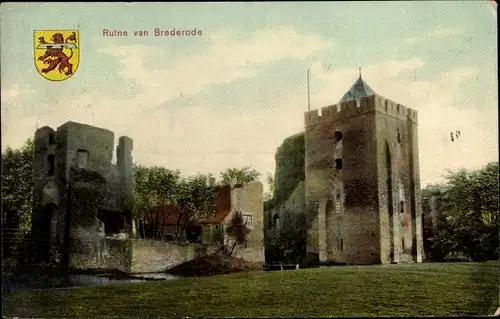 Ak Santpoort Nordholland Niederlande, Schloss Brederode, Ruine, Wappen