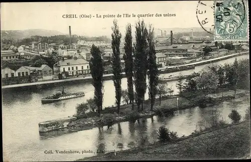 Ak Creil-Oise, Die Spitze der Insel, das Fabrikviertel