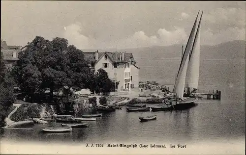 Postkarte Saint Gingolph Kanton Wallis, Genfersee, Hafen