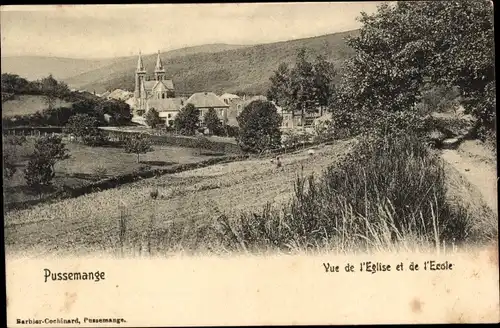 Ak Pussemange Wallonie Namur, Blick auf die Kirche und die Schule