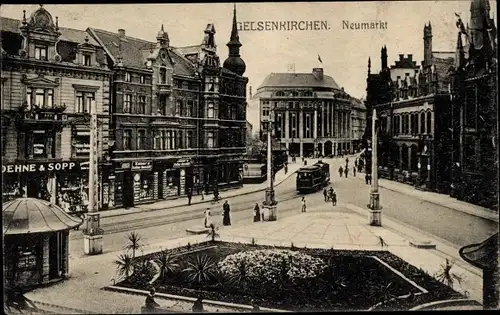 Ak Gelsenkirchen im Ruhrgebiet, Neumarkt, Geschäfte, Straßenbahn