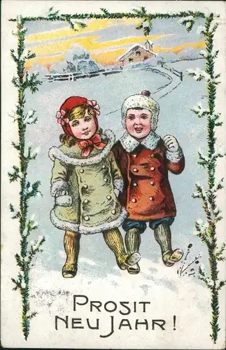Ak Glückwunsch Neujahr, Kinder, Tannenzweige