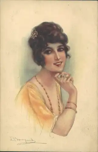 Künstler Ak Lächelnde junge Frau, Halskette