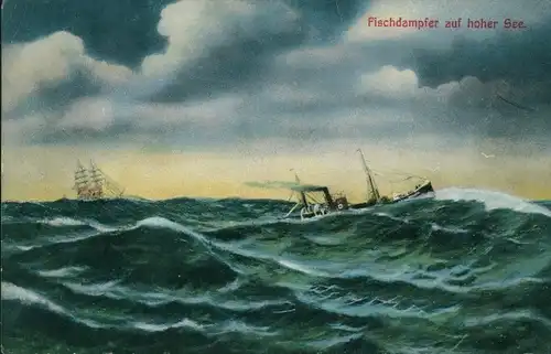 Ak Fischdampfer auf hoher See