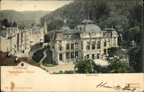 Ak Karlovy Vary Karlsbad Stadt, Marienbader Straße, Kaiserbad