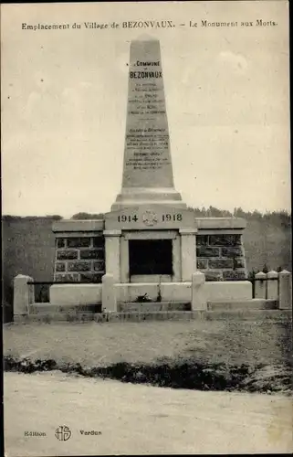 Ak Bezonvaux Meuse, Das Kriegerdenkmal