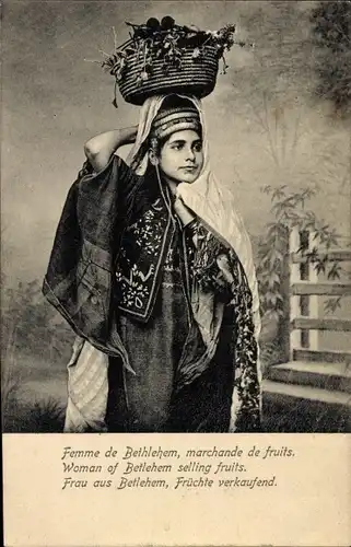 Postkarte Bethlehem Palästina, Frau von Bethlehem, Obstverkäuferin