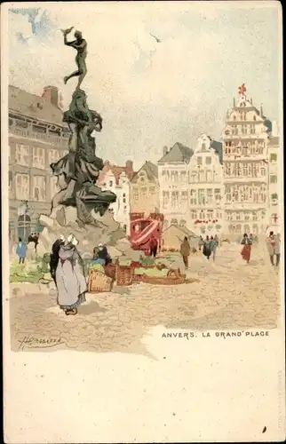 Künstler Litho Cassiers, Henri, Antwerpen Anvers Flandern, La Grand Place