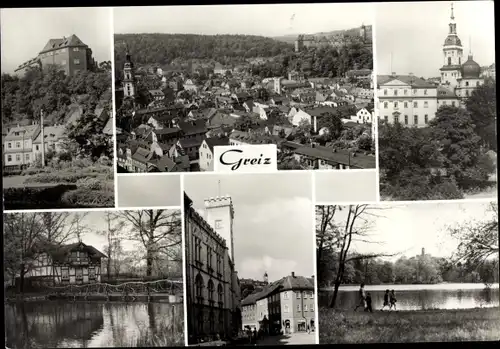 Ak Greiz im Vogtland, Oberes Schloss, Stadtkirche, Schwanenhäuschen, Rathaus, Leninpark