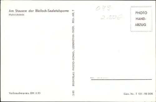 Ak Saale Orla Kreis, Bleilochtalsperre, Stausee, Saaletalsperre, Heinrichstein