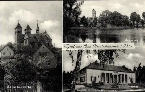 Ak Bad Klosterlausnitz in Thüringen, Klosterkirche, Moorbad, Gondelteich