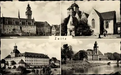 Ak Zeitz im Burgenlandkreis, Rathaus, Michaeliskirche, Moritzburg, Bahnhof