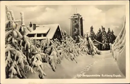 Ak Stützengrün im Erzgebirge Sachsen, Kuhberg, HO-Gaststätte, Winter