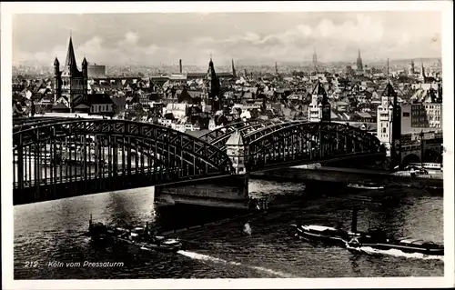 Ak Köln am Rhein, Pressaturm, Brücke, Schiffe