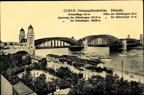 Ak Köln am Rhein, Hohenzollernbrücke, Südseite, Schiffe