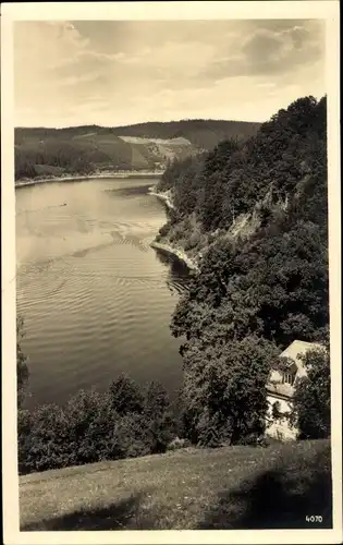 Ak Saalburg in Thüringen, Stausee der Bleiloch-Saaletalsperre, Silberknie