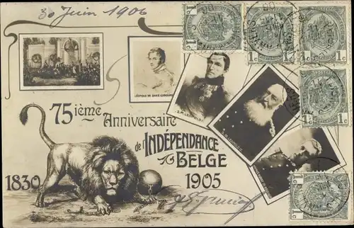Ak 75. Jahrestag der Unabhängigkeit Belgiens 1830-1905, SM Leopold