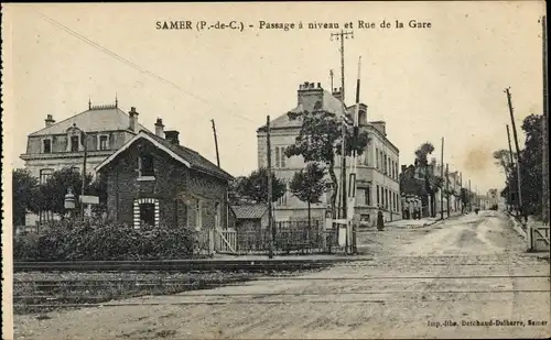 Ak Samer Pas de Calais, Bahnübergang, Rue de la Gare