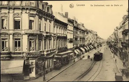 Ak Leuven Flandern Flämisch Brabant, De Statiestraat, naar de Statie uit