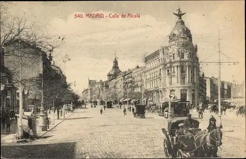 Ak Madrid Spanien, Calle de Alcala, Kutsche