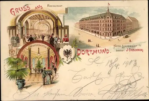 Litho Dortmund im Ruhrgebiet, Hotel Lindenhof, Restaurant, Wintergarten