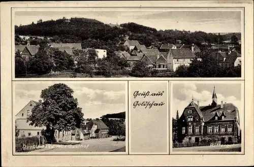Ak Goldschau Osterfeld Sachsen Anhalt, Dorfstraße mit Gasthof, Rittergut, Panorama