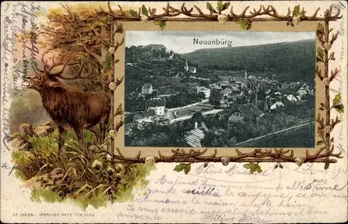 Präge Passepartout Ak Neuenbürg an der Enz Schwarzwald Württemberg, Panorama, Hirsch