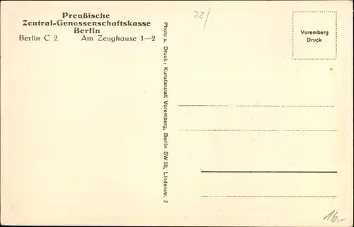 Ak Berlin Mitte, Preußische Zentral Genossenschaftskasse, Am Zeughause 1-2