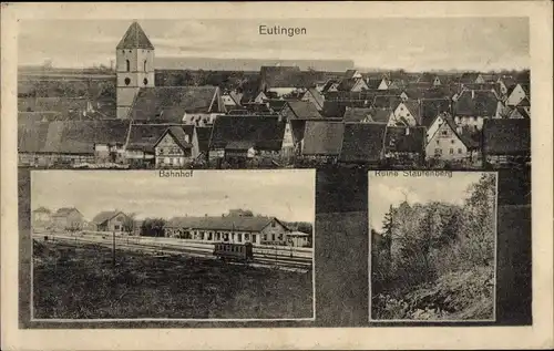 Ak Eutingen im Gäu Württemberg, Bahnhof, Gleisseite, Bahnrestauration, Totalansicht, Ruine
