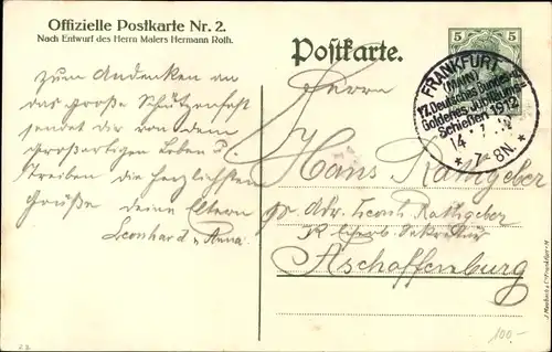 Künstler Ak Roth, H., Frankfurt am Main, 17. Deutsches Bundesschießen 1912, Zielscheibe