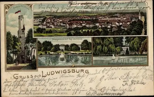 Litho Ludwigsburg in Württemberg, Panorama, Schloss, Aussichtsturm, Anlagensee