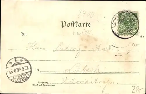 Litho Bad Schwartau in Holstein, Waldhalle, Geerts Hotel, Wilhelmsquelle, Bahnhof, Pariner Berg