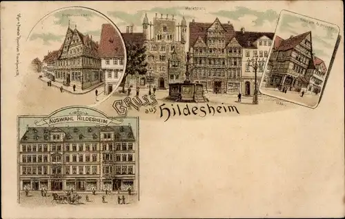 Litho Hildesheim in Niedersachsen, Marktplatz, Geschäftshaus Auswahl Hildesheim