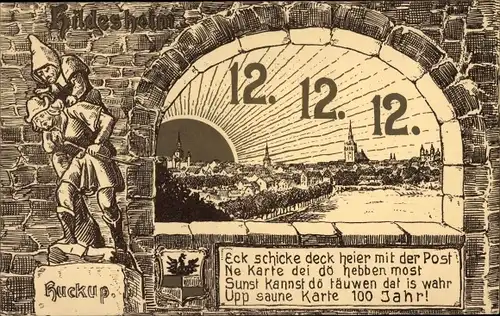 Litho Hildesheim, 12. 12. 1912, Zwerg, Eck schicke deck heier mit der Post, Huckup