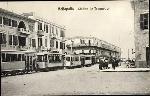 Ak Heliopolis Kairo Kairo Ägypten, Straßenbahnhaltestelle