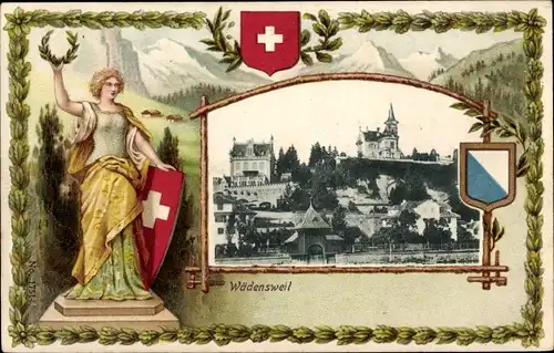 Passepartout Präge Wappen Ak Wädensweil Wädenswil Kanton Zürich, Teilansicht