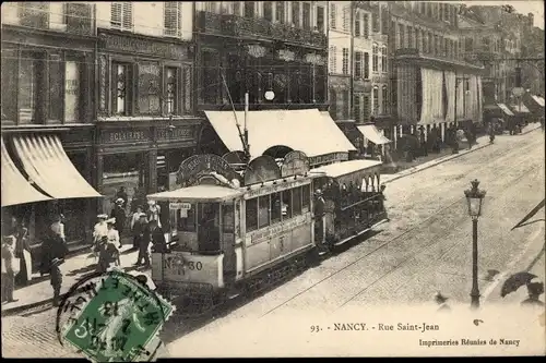 Ak Nancy Meurthe et Moselle Lothringen, Rue Saint Jean, Point Central, Straßenbahn