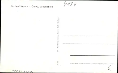 Ak Orsoy Rheinberg am Niederrhein, Marienhospital