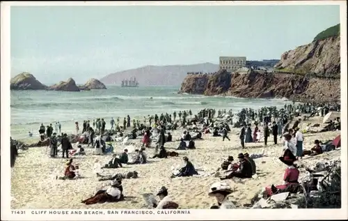 Ak San Francisco Kalifornien USA, Cliff House und Strand