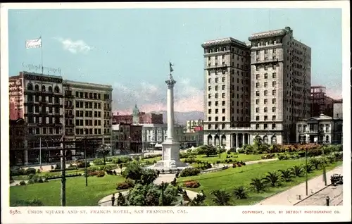 Ak San Francisco Kalifornien USA, Union Square und St. Francis Hotel