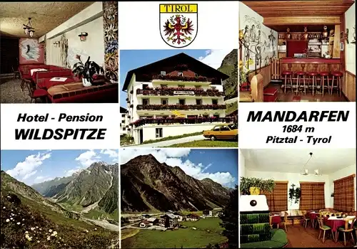 Wappen Ak Mandarfen St Leonhard im Pitztal Tirol, Hotel Wildspitze, Innenansicht