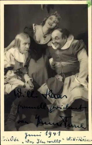 Ak Schauspieler Willy Rösner, Erik Ode, Schauspielerin Funk, Autogramm