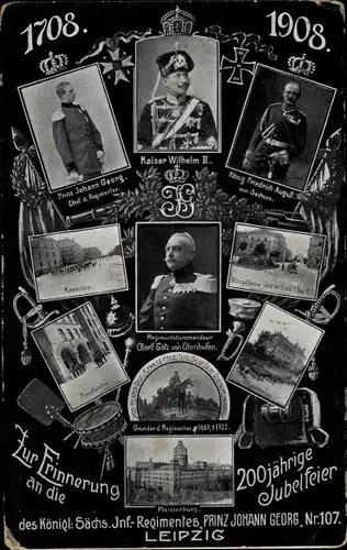 Ak Leipzig in Sachsen, KS Inf Regt Nr 107 Prinz Johann Georg, Kaiser Wilhelm II, Totenkopfhusar