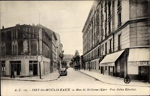 Ak Issy les Moulineaux Hauts de Seine, Rue de Bellevue, Carr Rue Jules Gevelot, Restaurant