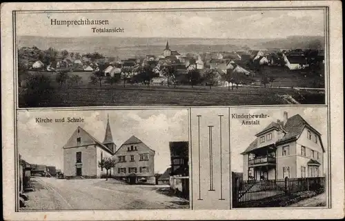 Ak Humprechtshausen Riedbach in Unterfranken, Panorama, Kirche, Schule, Kinderbewahranstalt